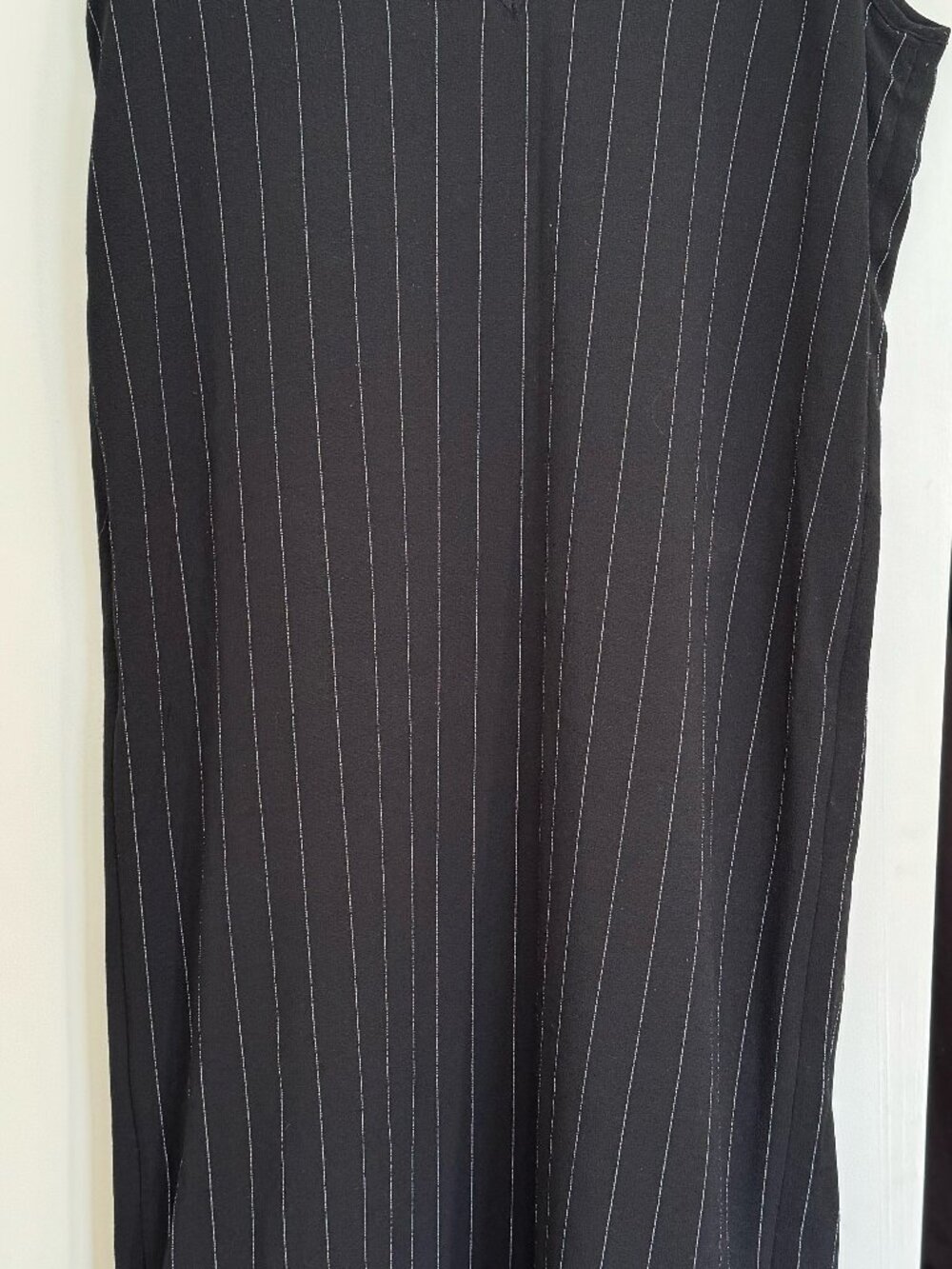 GANNI Heavy Crepe V-Neck Pinstripe Midi Dress, Black, Size 36